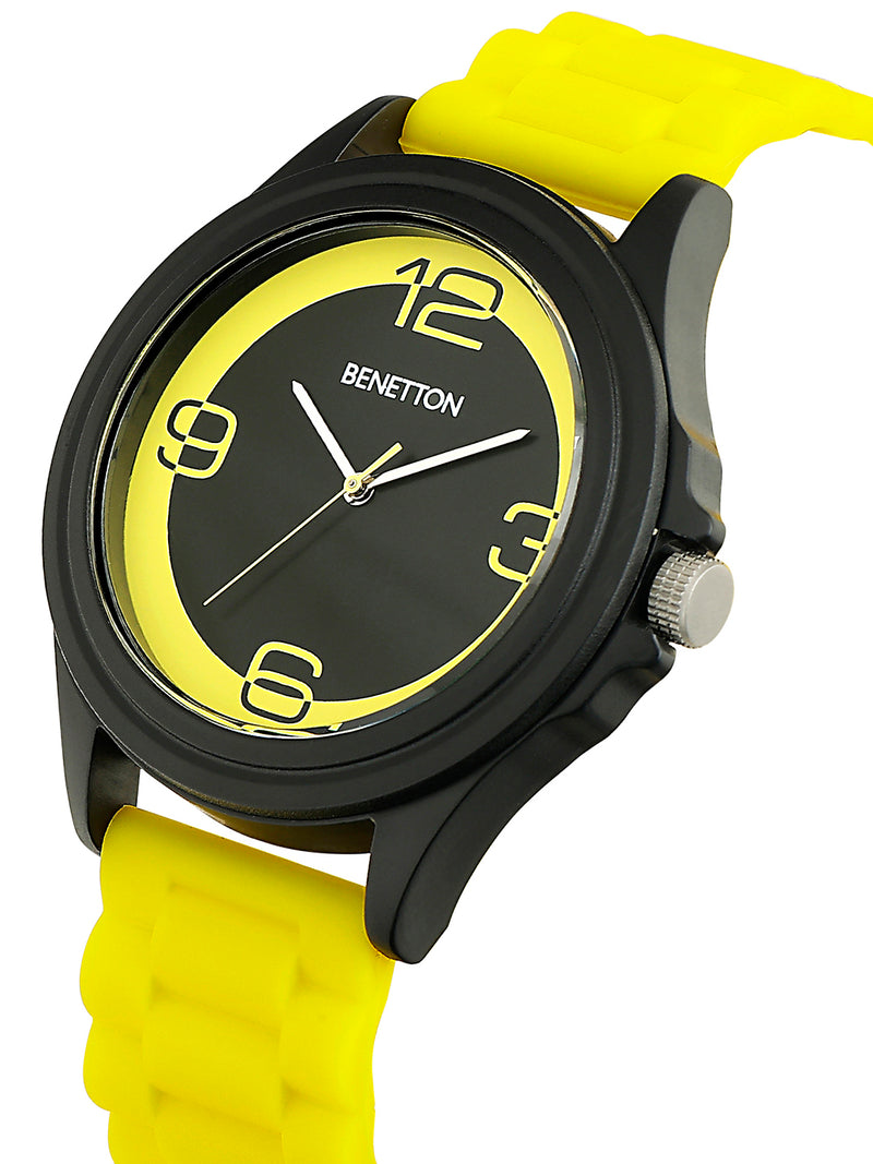 United Colors Of Benetton Black & Yellow Round Dial Quartz Analog Women Watch Watch United Colors Of Benetton