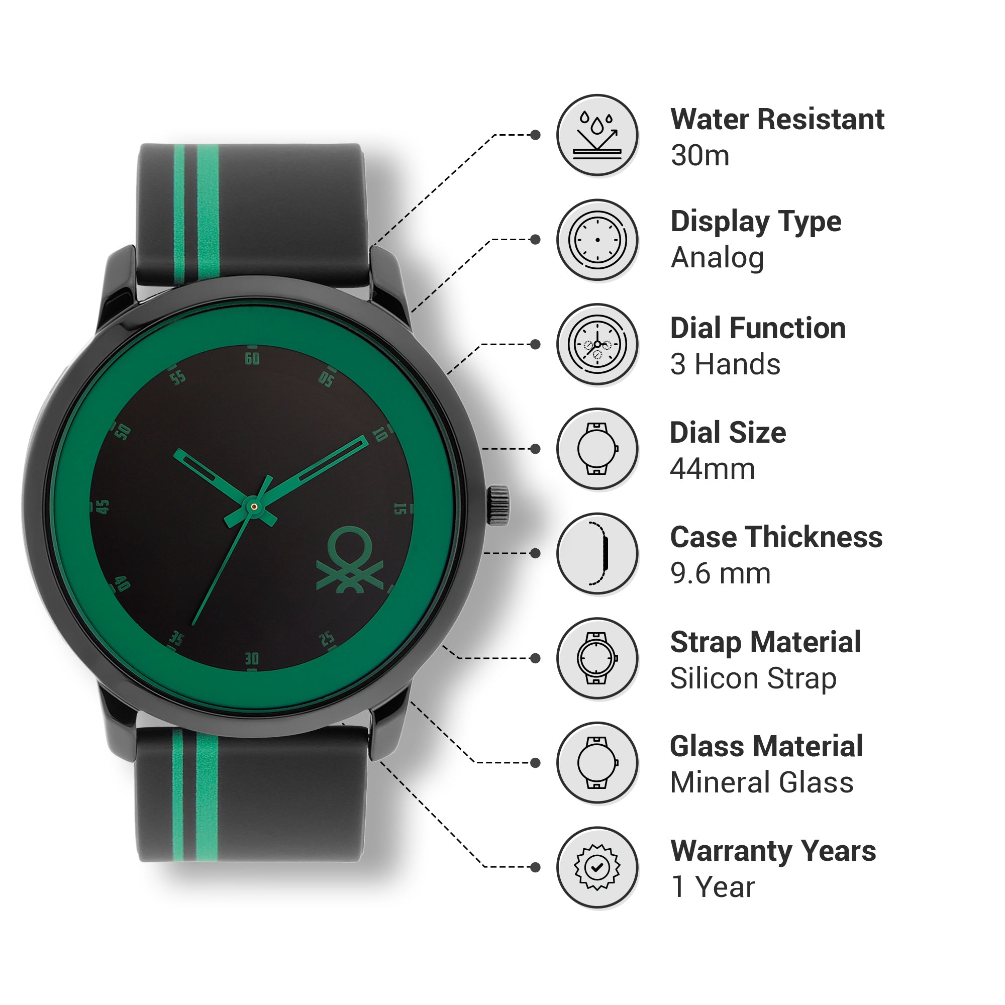 United Colors Of Benetton Black Round Dial Quartz Analog Men Watch