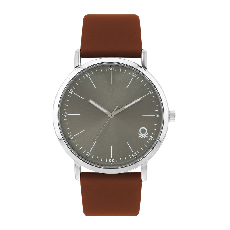 United Colors Of Benetton Leather Grey Round Dial Quartz Analog Men Watch Watch United Colors Of Benetton