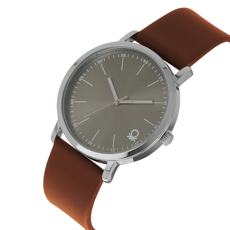 United Colors Of Benetton Leather Grey Round Dial Quartz Analog Men Watch Watch United Colors Of Benetton