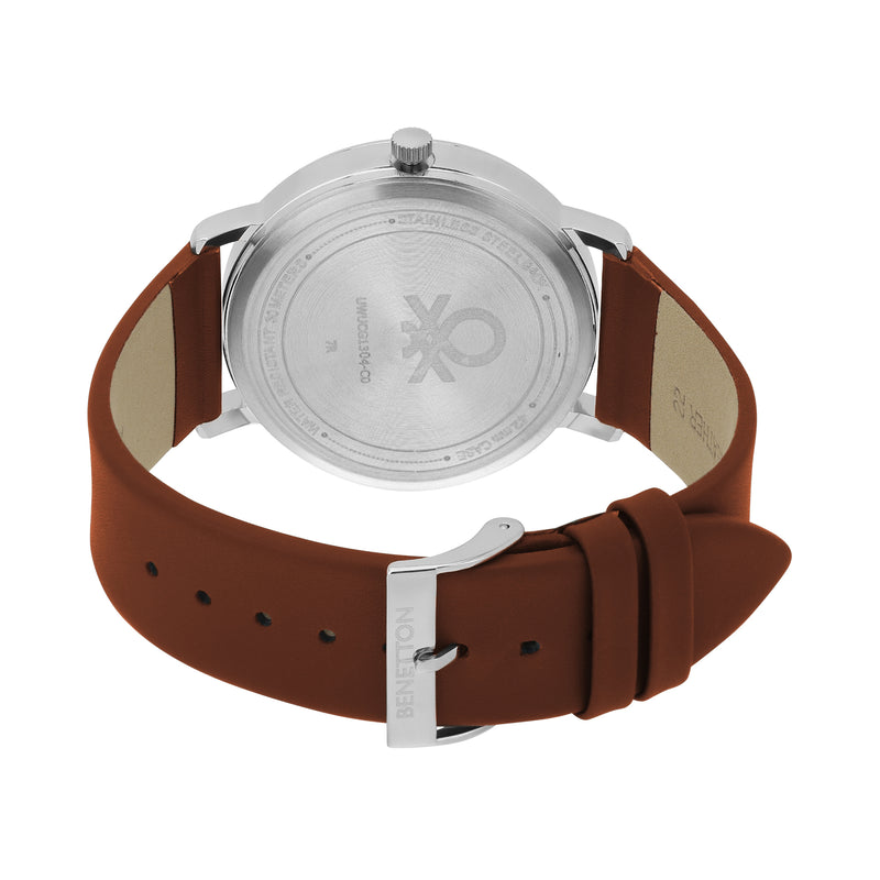 United Colors Of Benetton Leather Grey Round Dial Quartz Analog Men Watch Watch United Colors Of Benetton