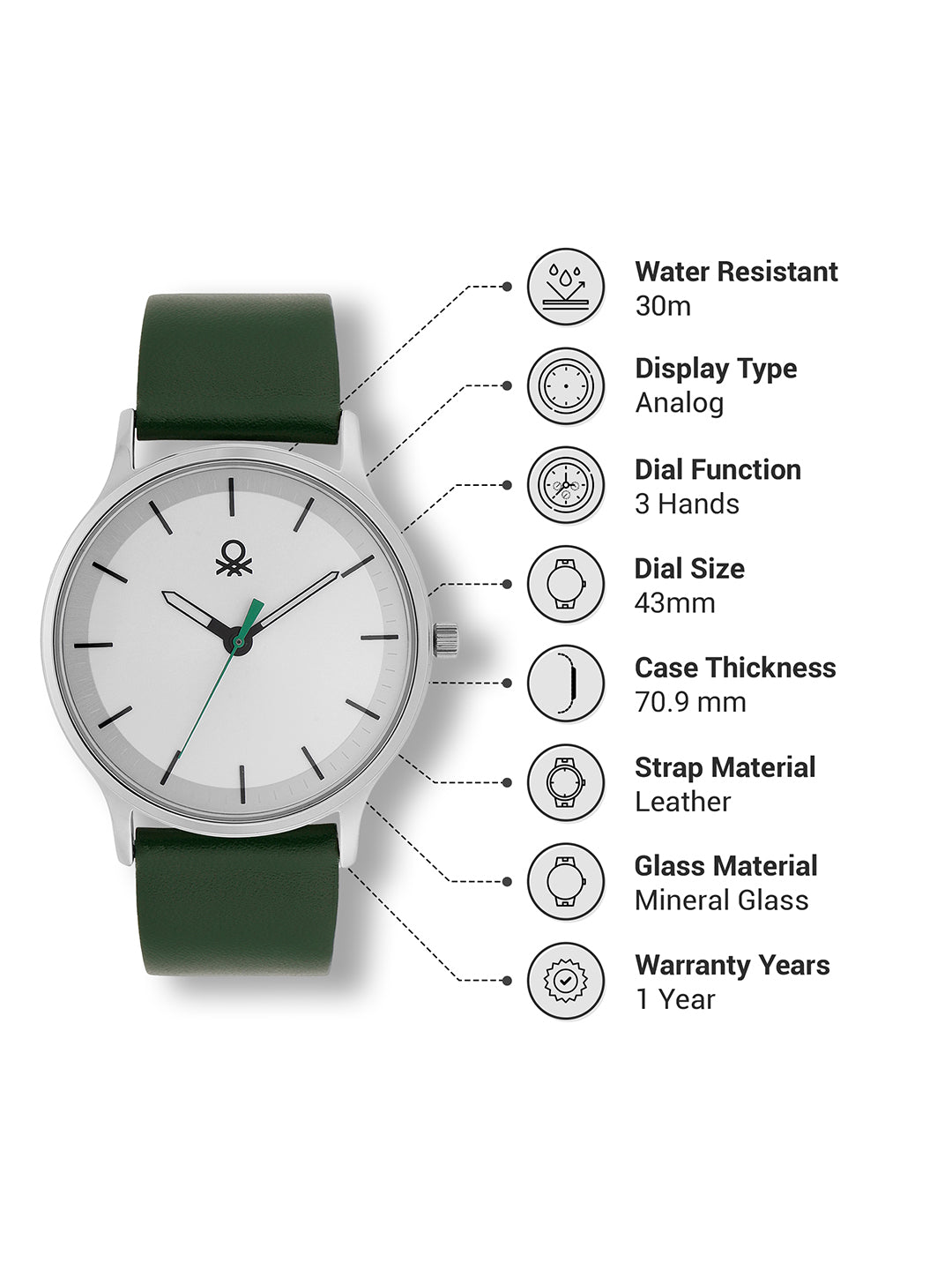 United Colors Of Benetton Iconic Leather Silver Round Dial Analog Men Watch