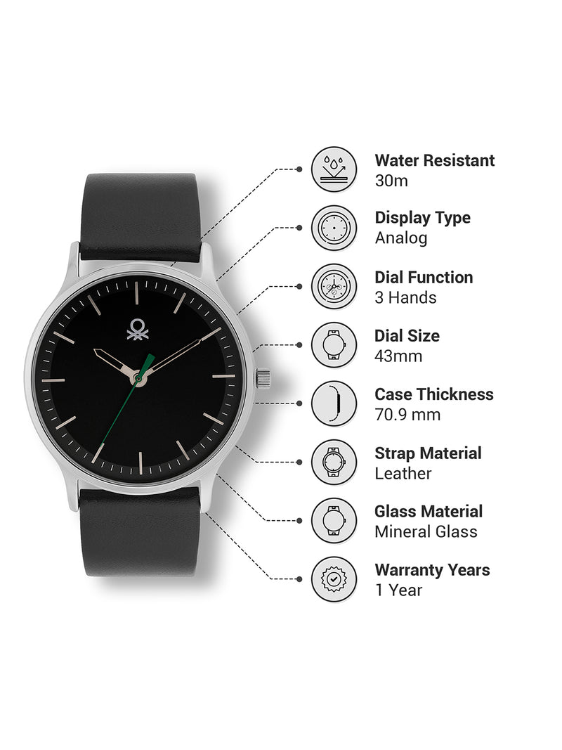 United Colors Of Benetton Iconic Leather Black Round Dial Analog Men Watch Watch United Colors Of Benetton