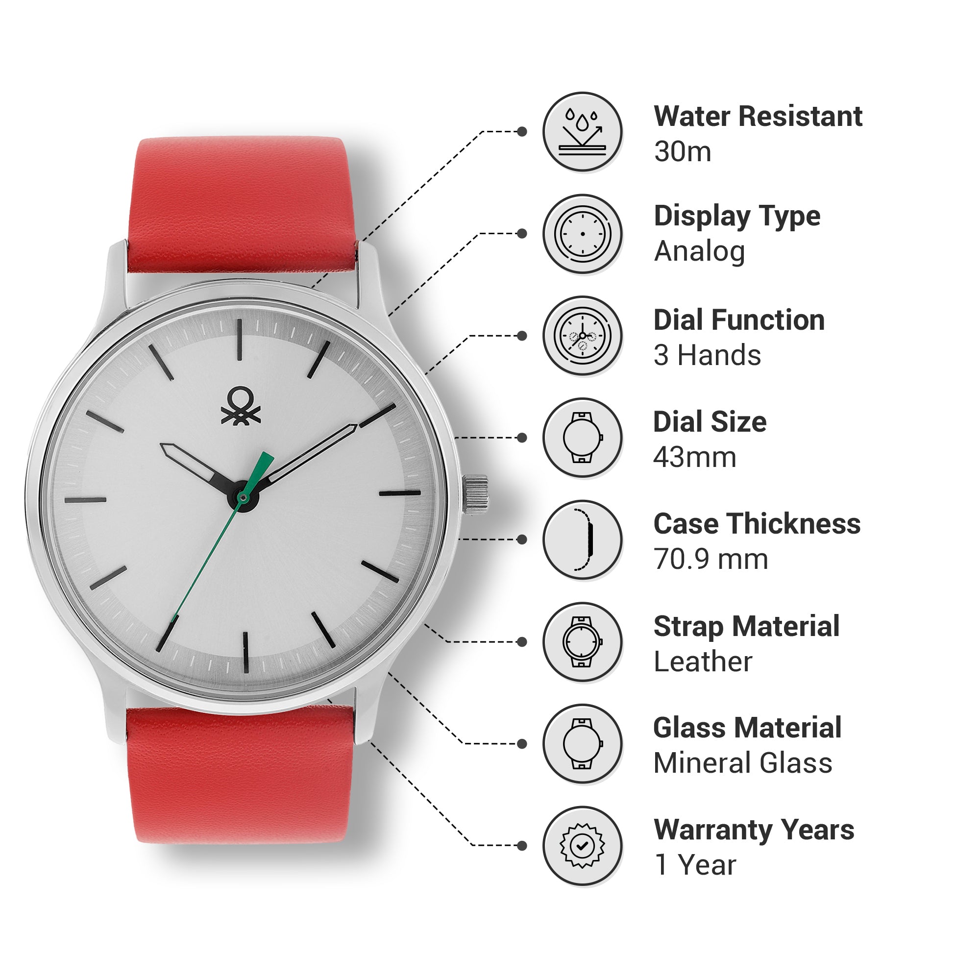 United Colors Of Benetton Leather Silver Round Dial Quartz Analog Men Watch