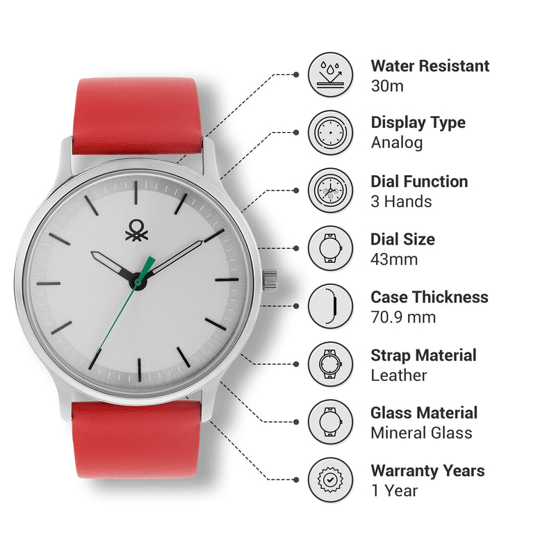 United Colors Of Benetton Leather Silver Round Dial Quartz Analog Men Watch Watch United Colors Of Benetton