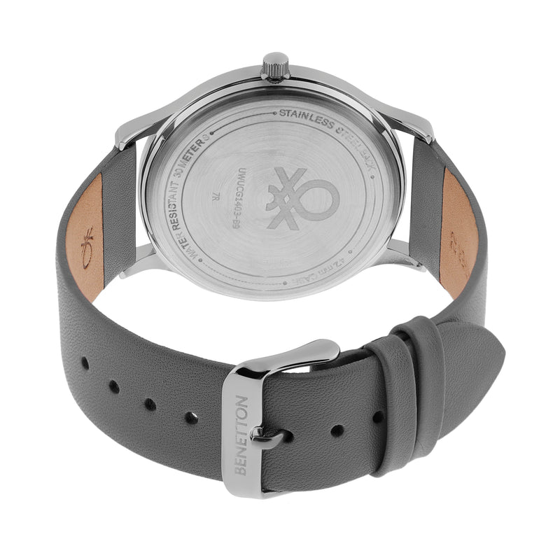 United Colors Of Benetton Leather Grey Round Dial Quartz Analog Men Watch Watch United Colors Of Benetton