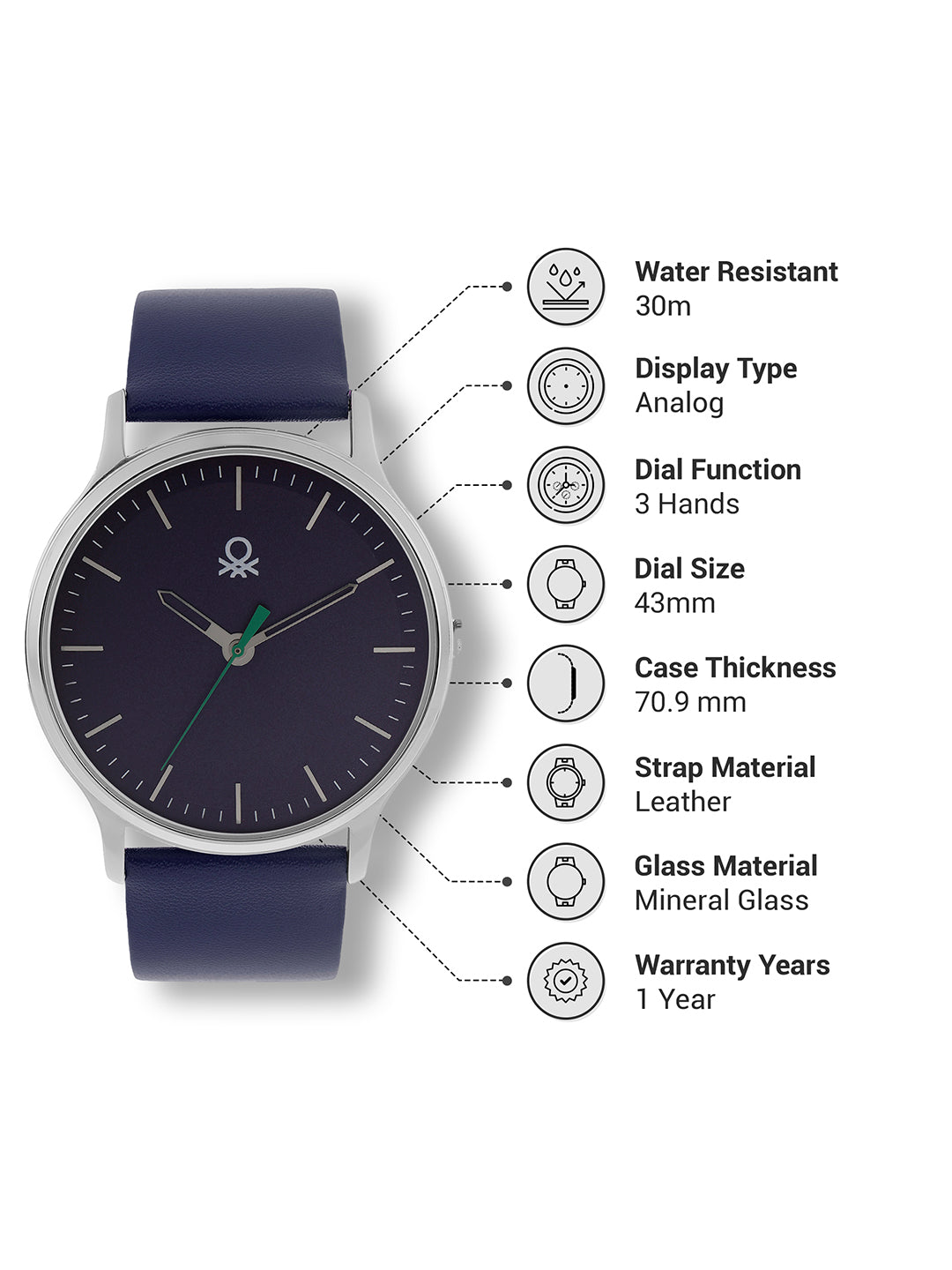 United Colors Of Benetton Iconic Leather Blue Round Dial Analog Men Watch Watch United Colors Of Benetton