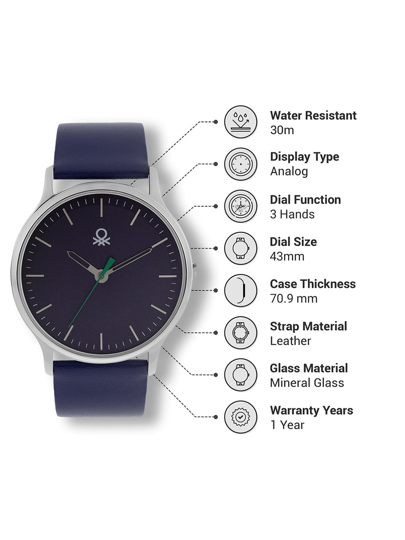 United Colors Of Benetton Iconic Leather Blue Round Dial Analog Men Watch Watch United Colors Of Benetton