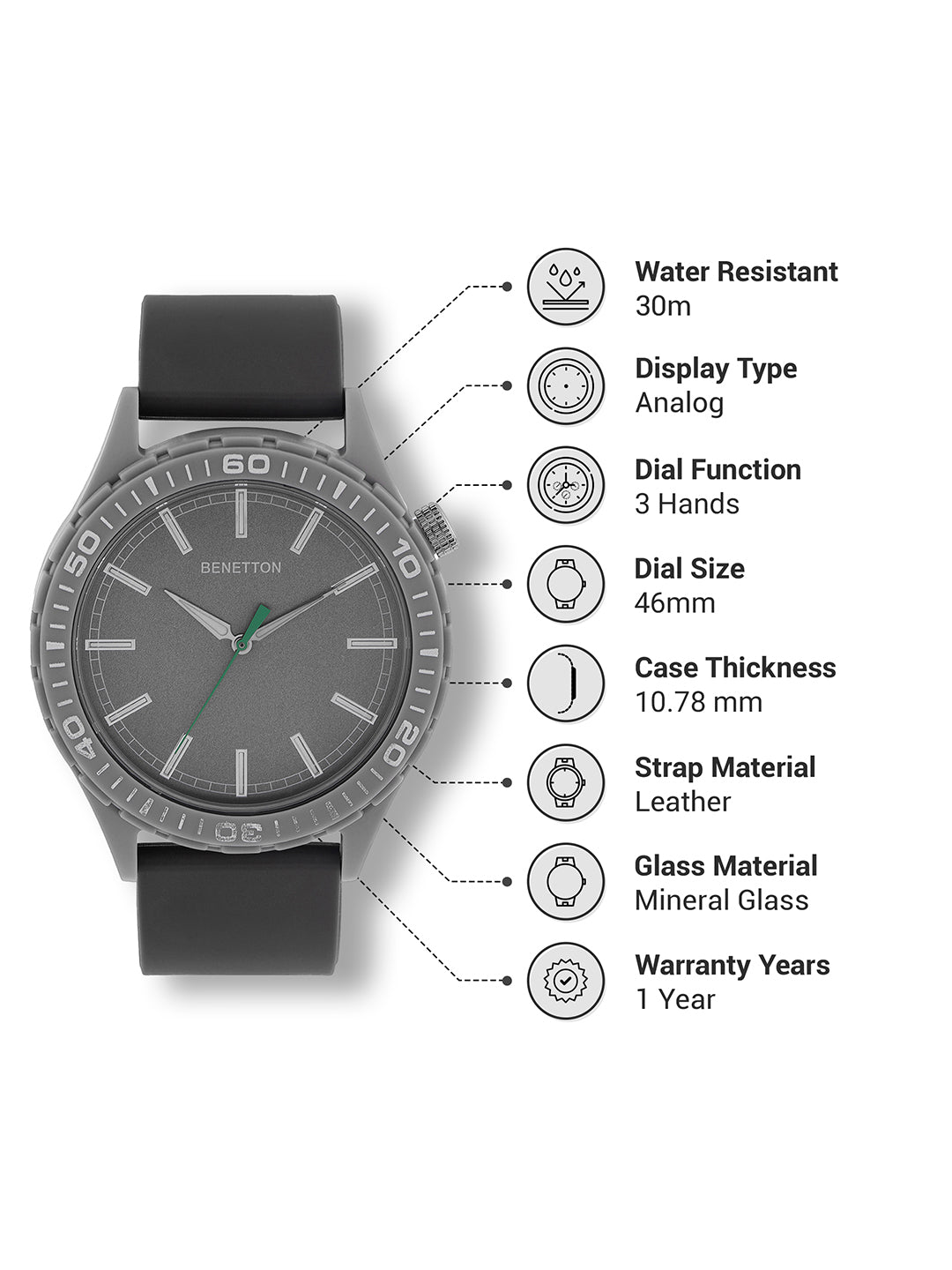 United Colors Of Benetton Iconic Grey Round Dial Analog Men Watch