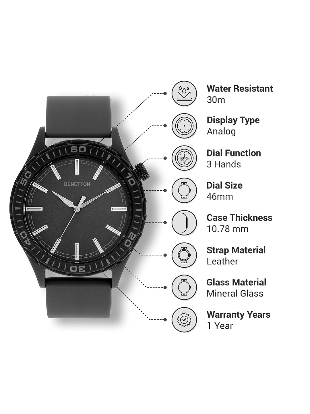 United Colors Of Benetton Iconic Black Round Dial Analog Mens Watch