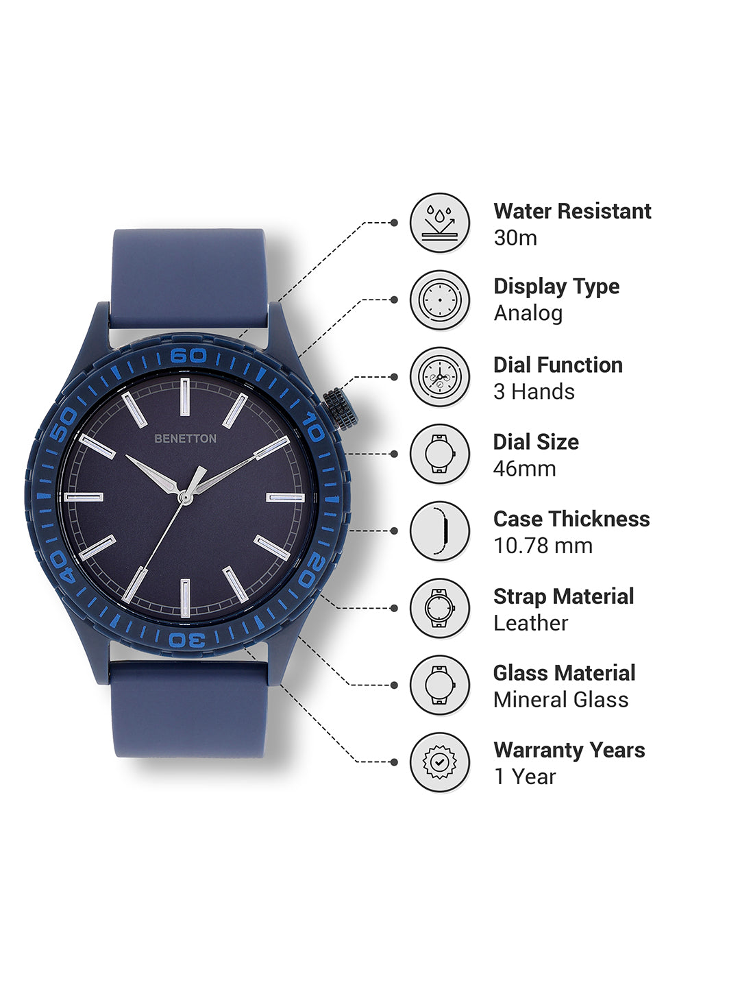 United Colors Of Benetton Iconic Blue Round Dial Analog Men Watch Watch United Colors Of Benetton