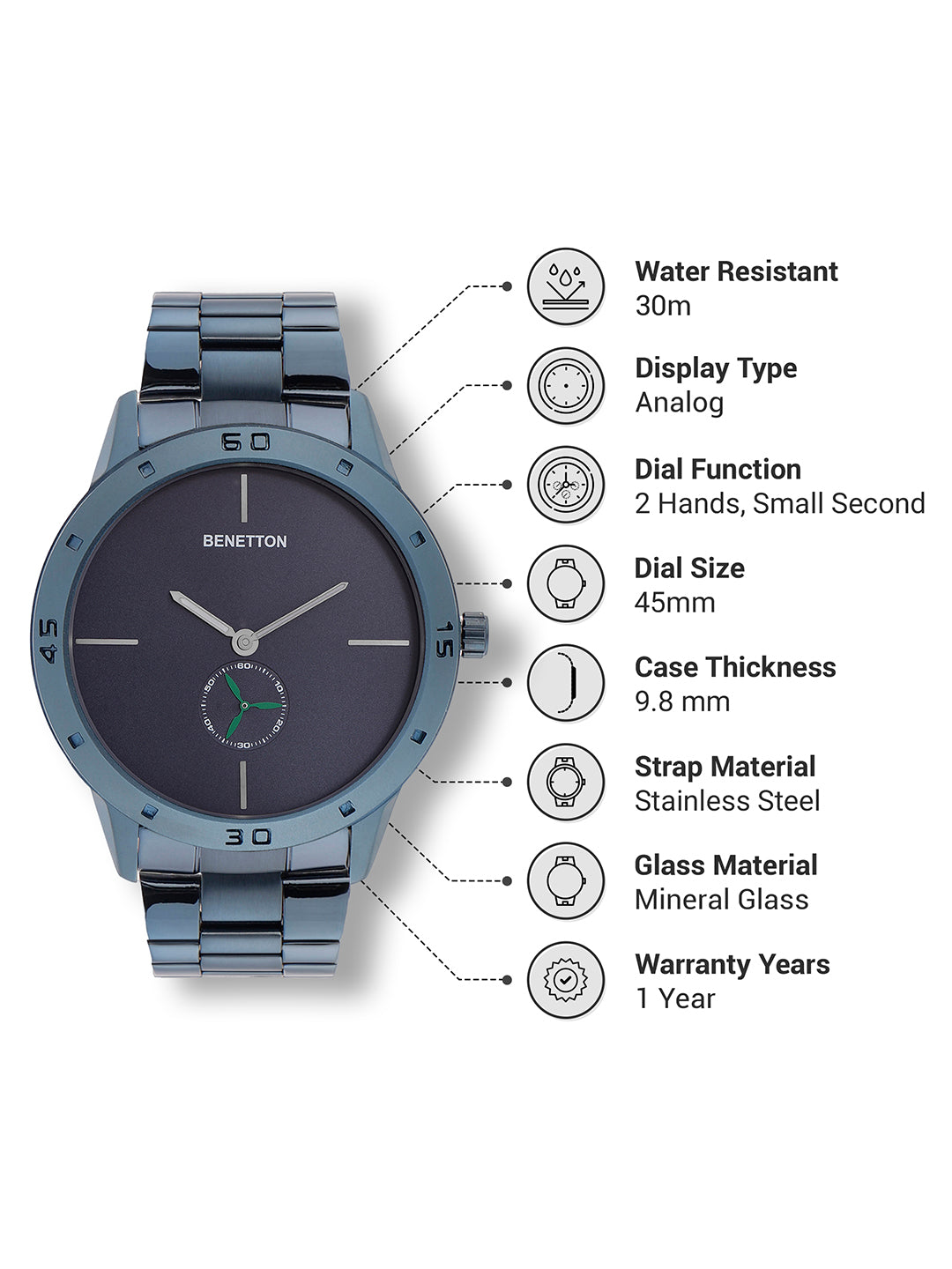 United Colors Of Benetton Iconic Blue Round Dial Analog Men Watch