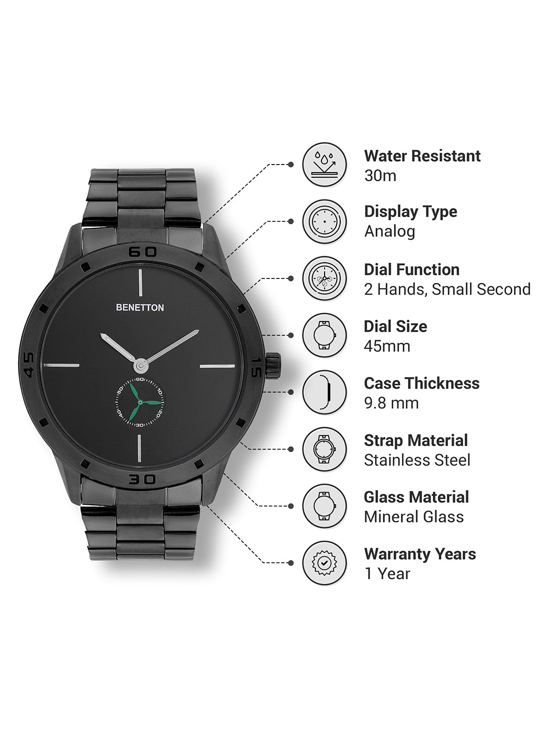 United Colors Of Benetton Iconic Black Round Dial Analog Men Watch Watch United Colors Of Benetton