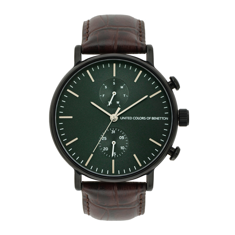 United Colors Of Benetton Leather Green Round Dial Quartz Analog Men Watch Watch United Colors Of Benetton