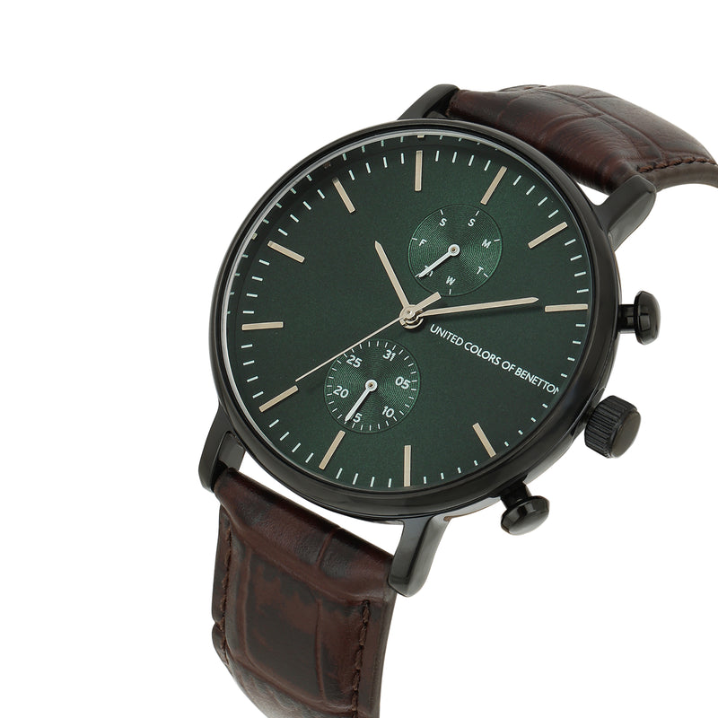United Colors Of Benetton Leather Green Round Dial Quartz Analog Men Watch Watch United Colors Of Benetton