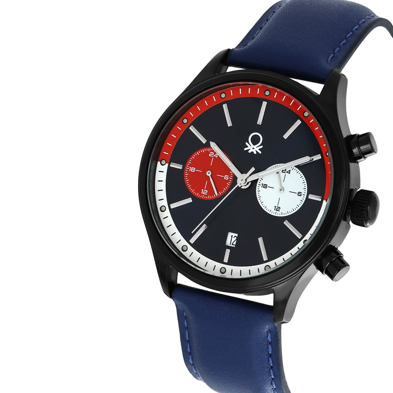 United Colors Of Benetton Leather Blue Round Dial Quartz Analog Men Watch Watch United Colors Of Benetton
