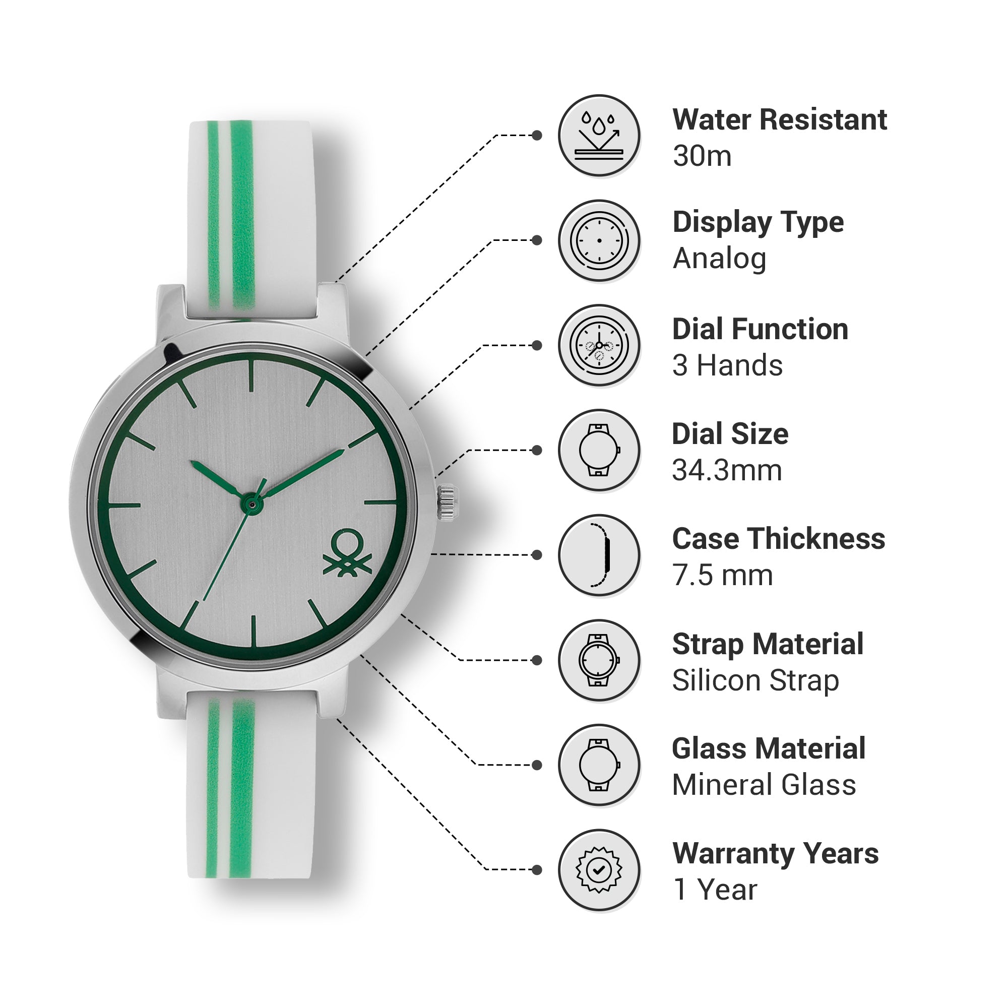 United Colors Of Benetton Silver Round Dial Quartz Analog Women Watch Watch United Colors Of Benetton