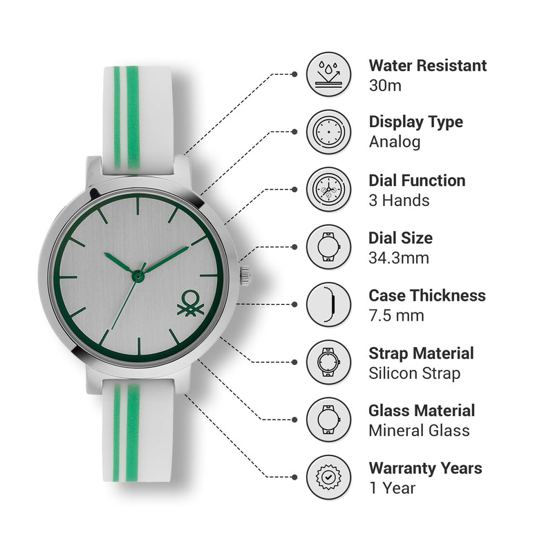 United Colors Of Benetton Silver Round Dial Quartz Analog Women Watch Watch United Colors Of Benetton