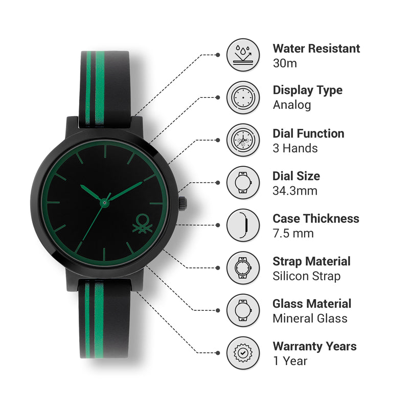 United Colors Of Benetton Black Round Dial Quartz Analog Women Watch Watch United Colors Of Benetton