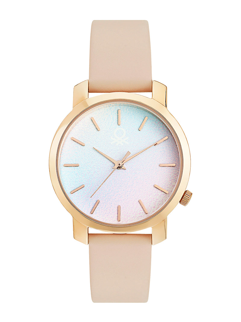 United Colors Of Benetton Leather Pink Round Dial Quartz Analog Women Watch Watch United Colors Of Benetton