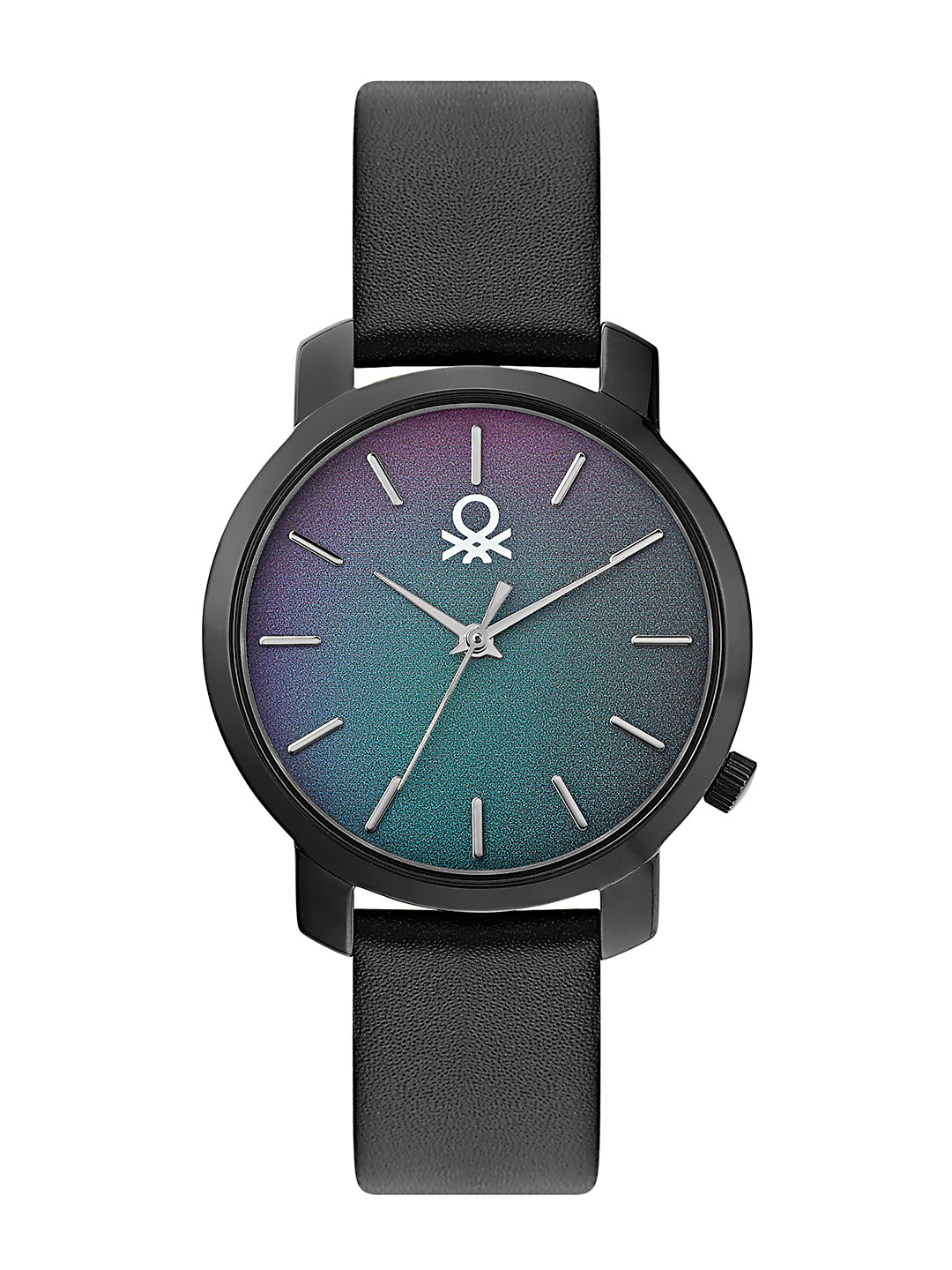 United Colors Of Benetton Leather Black & Leather Green Round Dial Quartz Analog Women Watch