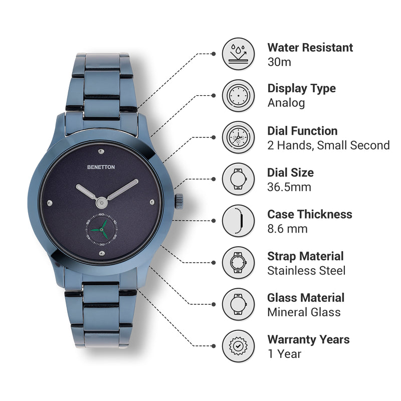 United Colors Of Benetton Blue Round Dial Quartz Analog Women Watch Watch United Colors Of Benetton