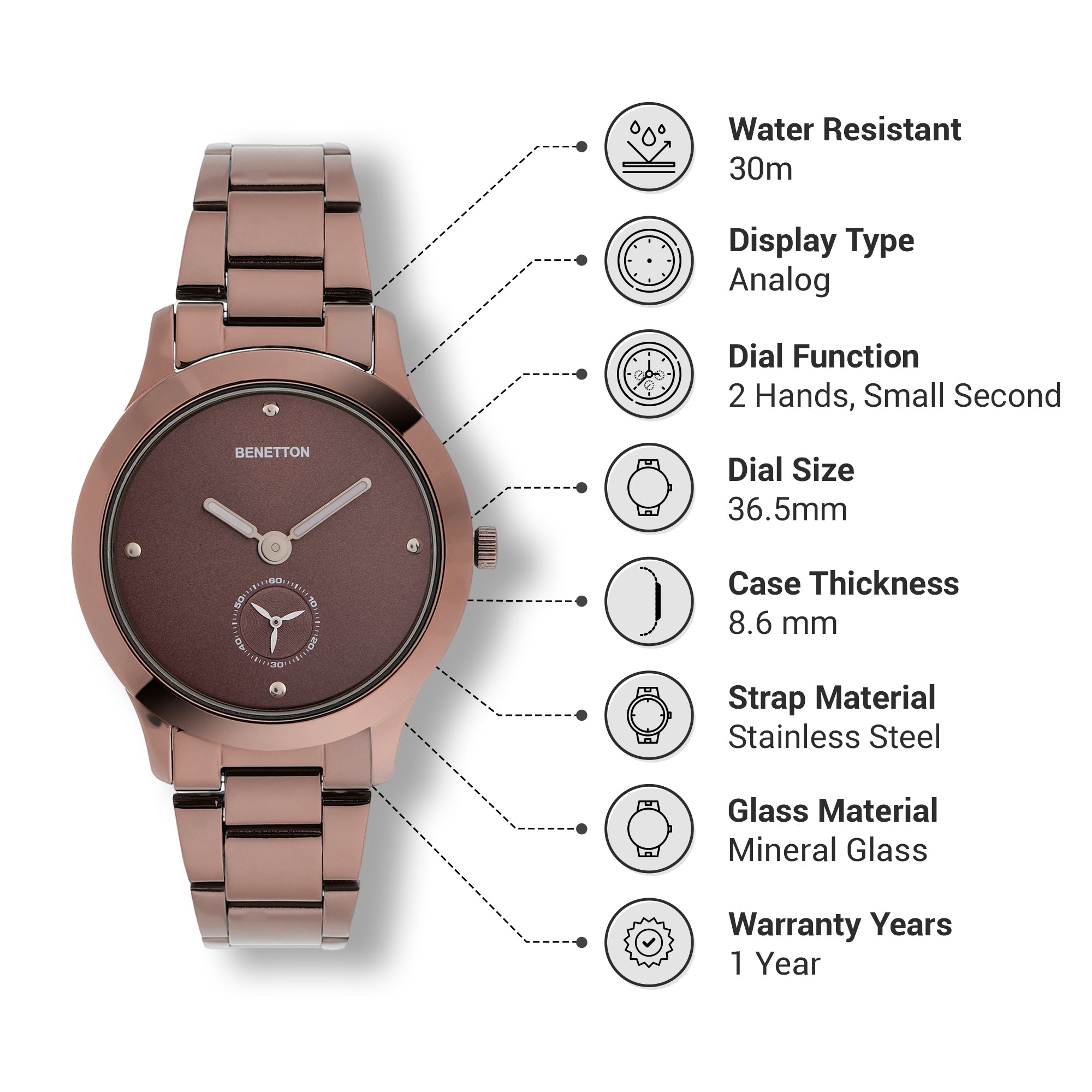 United Colors Of Benetton Brown Round Dial Quartz Analog Women Watch Watch United Colors Of Benetton