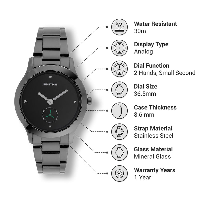 United Colors Of Benetton Black Round Dial Quartz Analog Women Watch Watch United Colors Of Benetton
