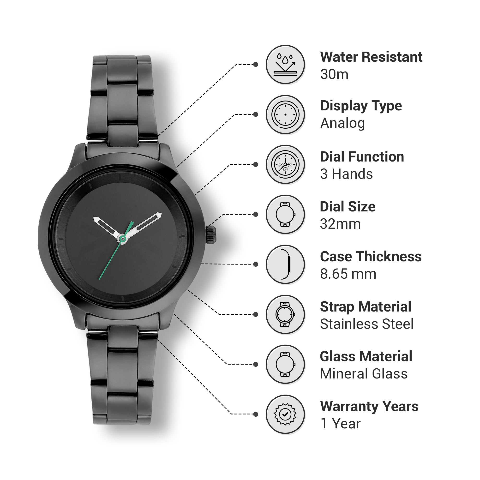 United Colors Of Benetton Black Round Dial Quartz Analog Women Watch