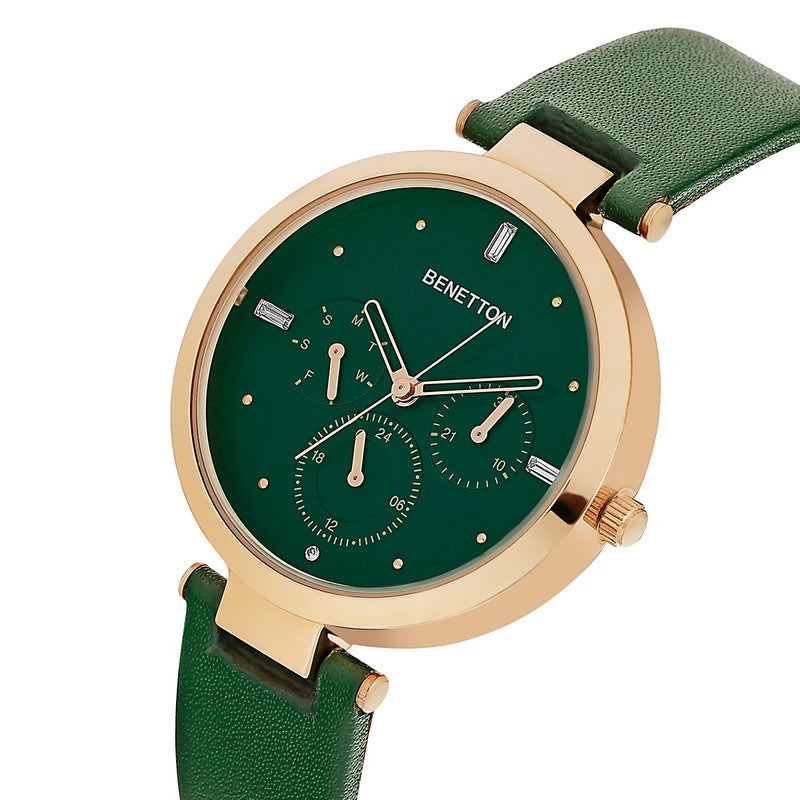 United Colors Of Benetton Leather Green Round Dial Quartz Analog Women Watch Watch United Colors Of Benetton