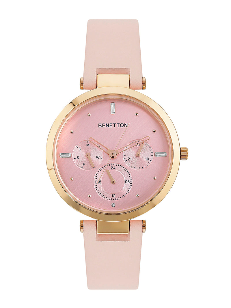 United Colors Of Benetton Leather Pink Round Dial Quartz Analog Women Watch Watch United Colors Of Benetton