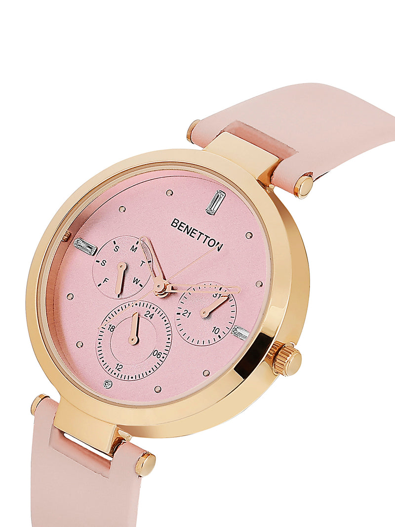 United Colors Of Benetton Leather Pink Round Dial Quartz Analog Women Watch Watch United Colors Of Benetton