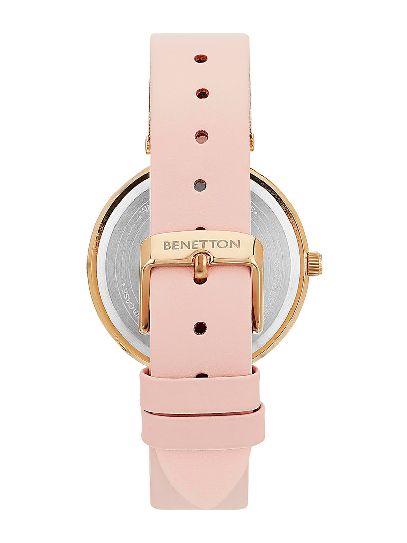 United Colors Of Benetton Leather Pink Round Dial Quartz Analog Women Watch Watch United Colors Of Benetton