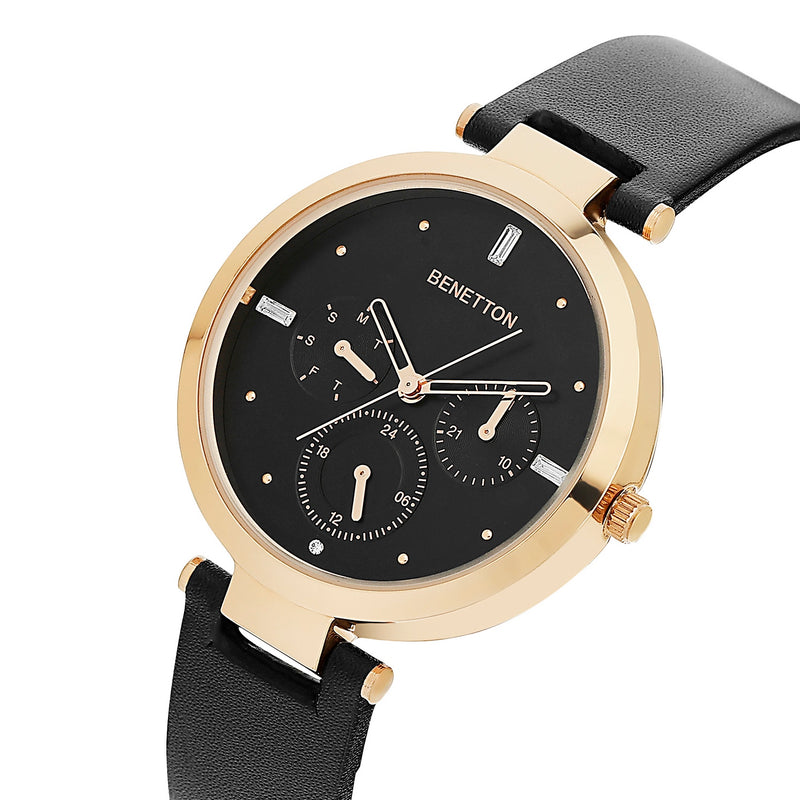 United Colors Of Benetton Leather Black Round Dial Quartz Analog Women Watch Watch United Colors Of Benetton