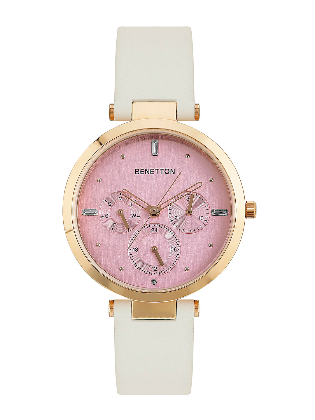 United Colors Of Benetton Leather Pink Round Dial Quartz Analog Women Watch