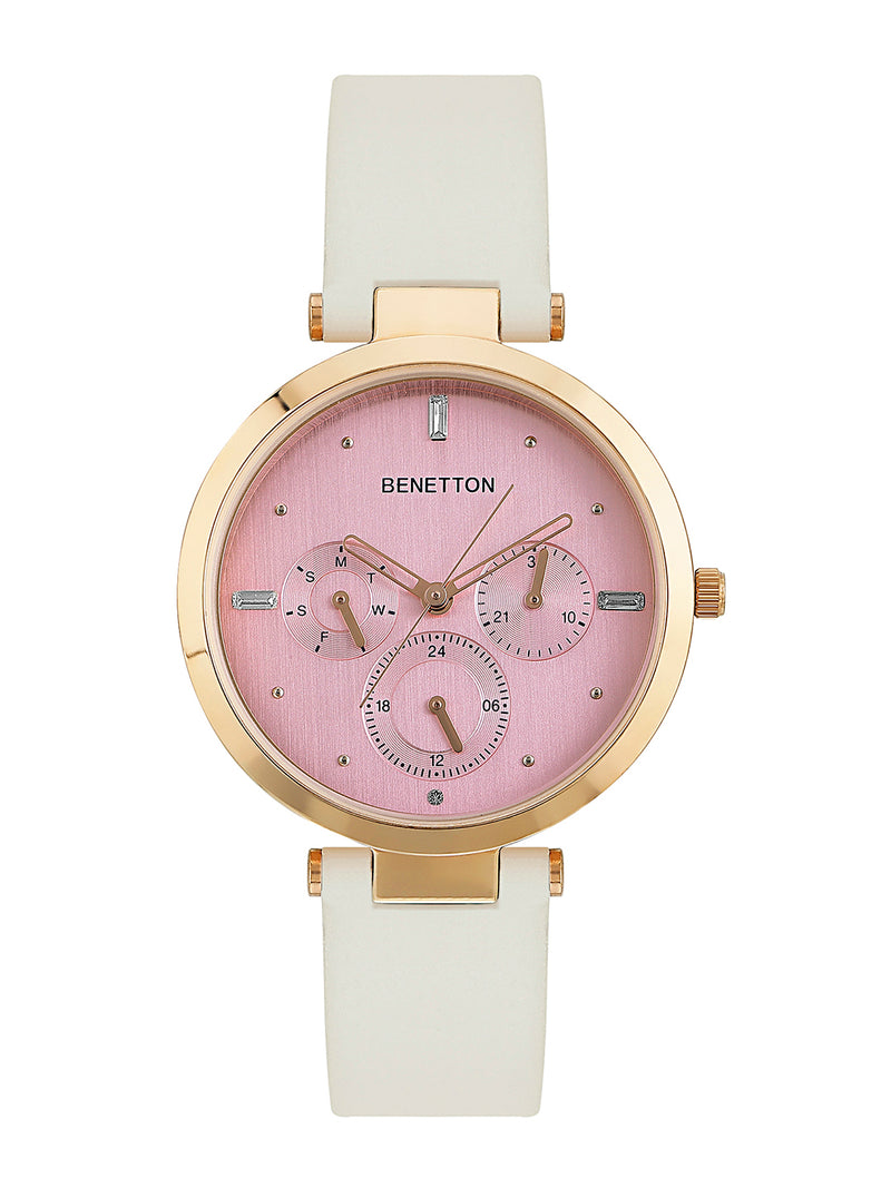 United Colors Of Benetton Leather Pink Round Dial Quartz Analog Women Watch Watch United Colors Of Benetton
