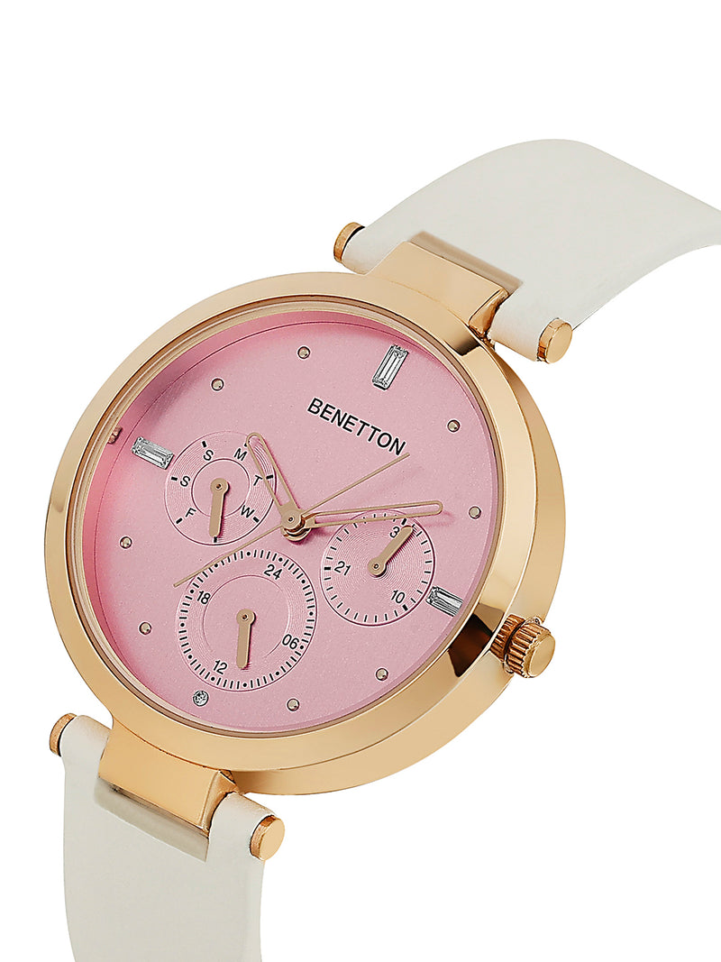United Colors Of Benetton Leather Pink Round Dial Quartz Analog Women Watch Watch United Colors Of Benetton
