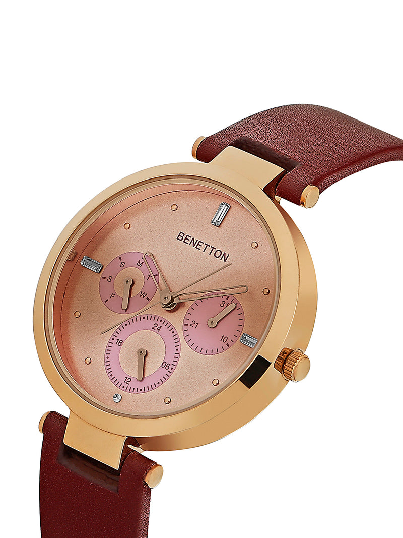 United Colors Of Benetton Rose Leather Gold Round Dial Quartz Analog Men Watch Watch United Colors Of Benetton
