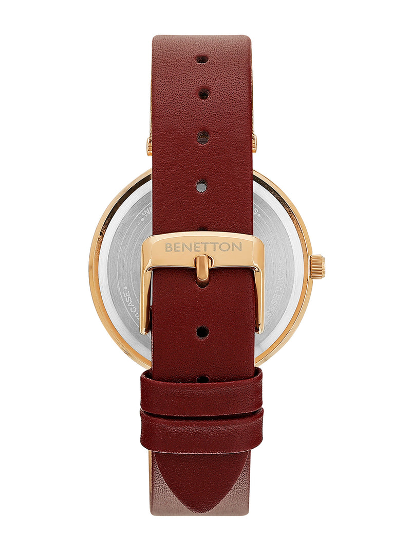 United Colors Of Benetton Rose Leather Gold Round Dial Quartz Analog Men Watch Watch United Colors Of Benetton