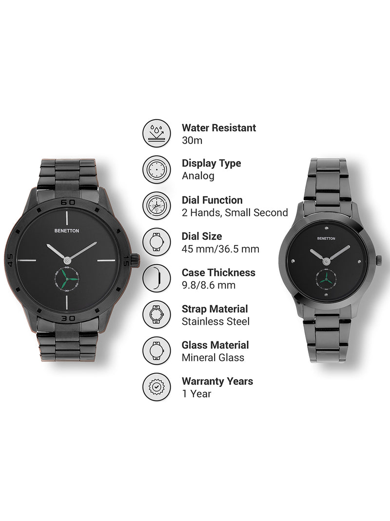 United Colors Of Benetton Iconic Black Round Dial Analog Pair Watch Watch United Colors Of Benetton