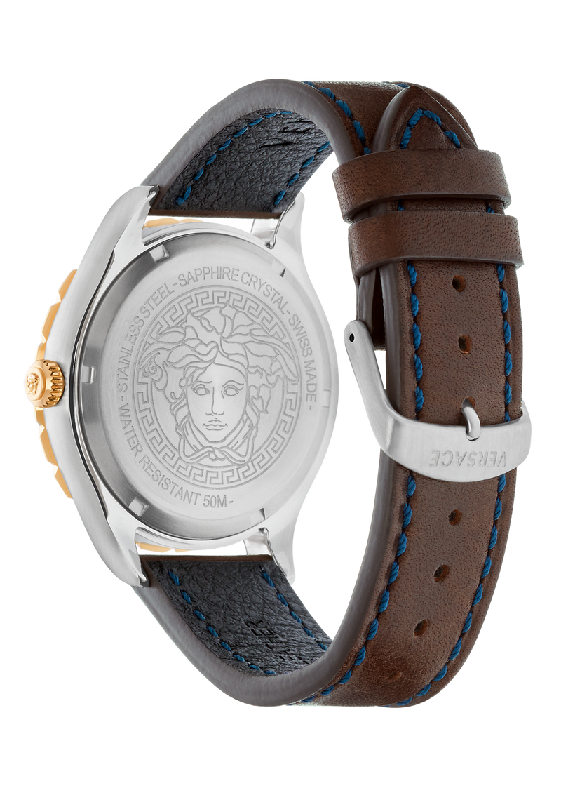 Versace Leather Blue Round Dial Quartz Analog Men Watch Watch Versace