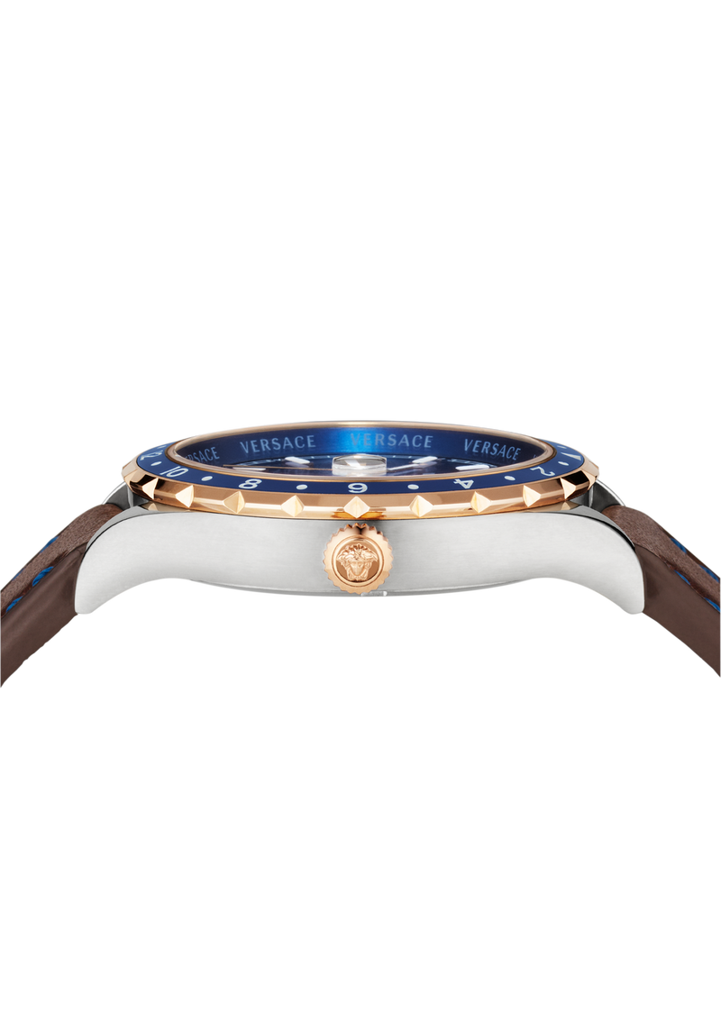Versace Leather Blue Round Dial Quartz Analog Men Watch Watch Versace