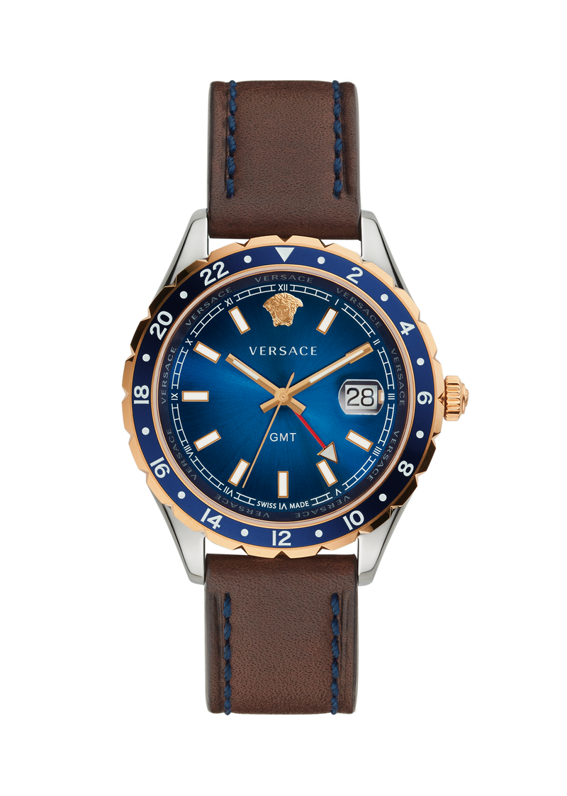Versace Leather Blue Round Dial Quartz Analog Men Watch Watch Versace