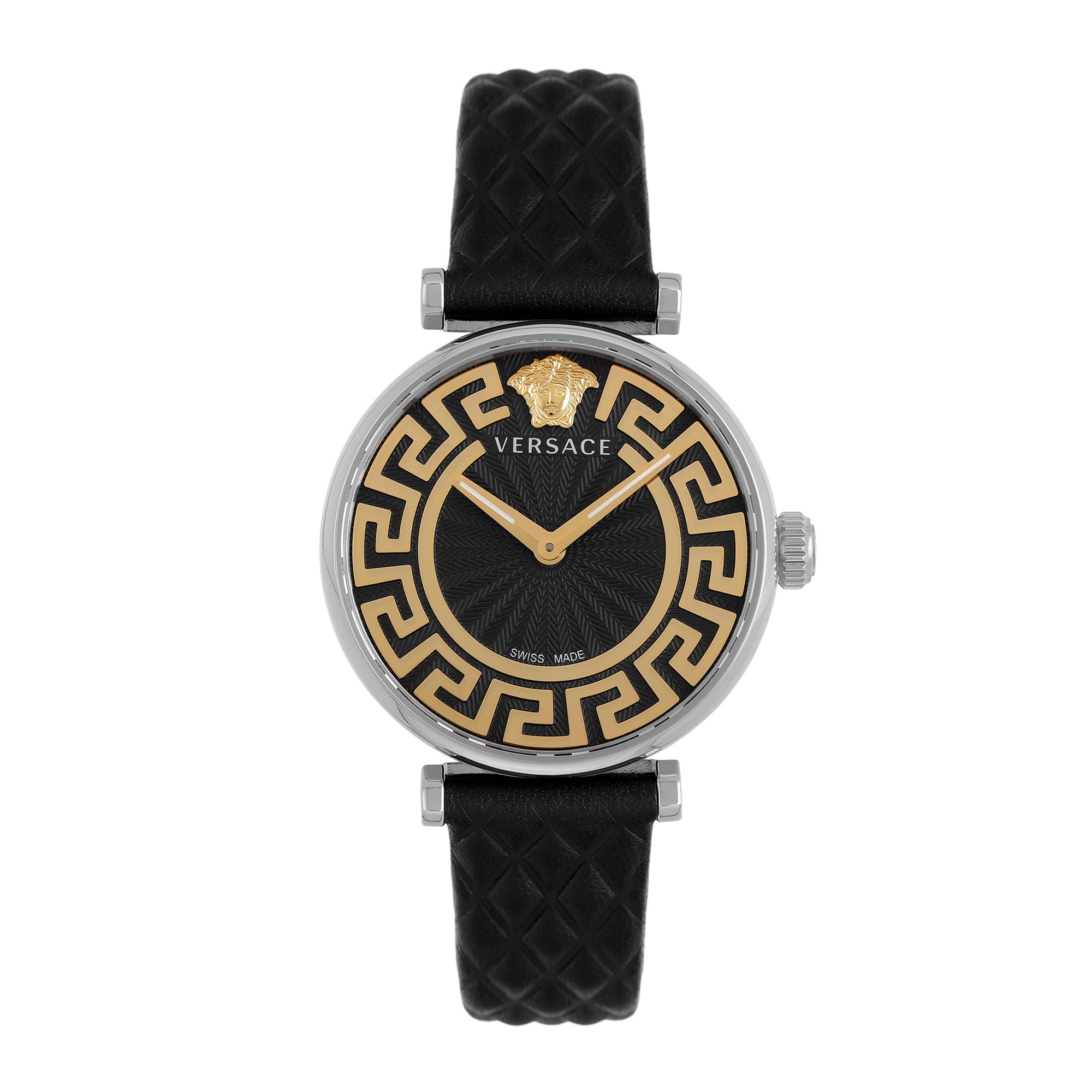 Versace Leather Black Round Dial Quartz Analog Women Watch