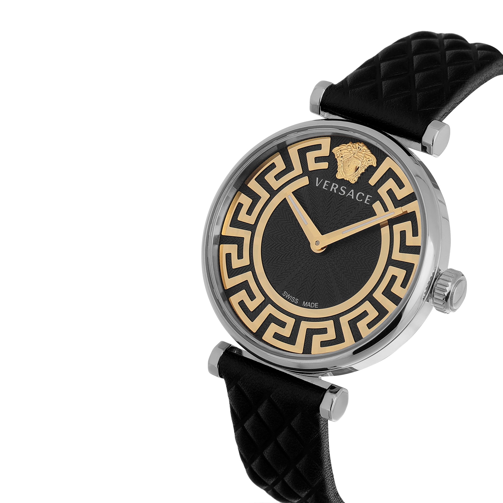 Versace Leather Black Round Dial Quartz Analog Women Watch