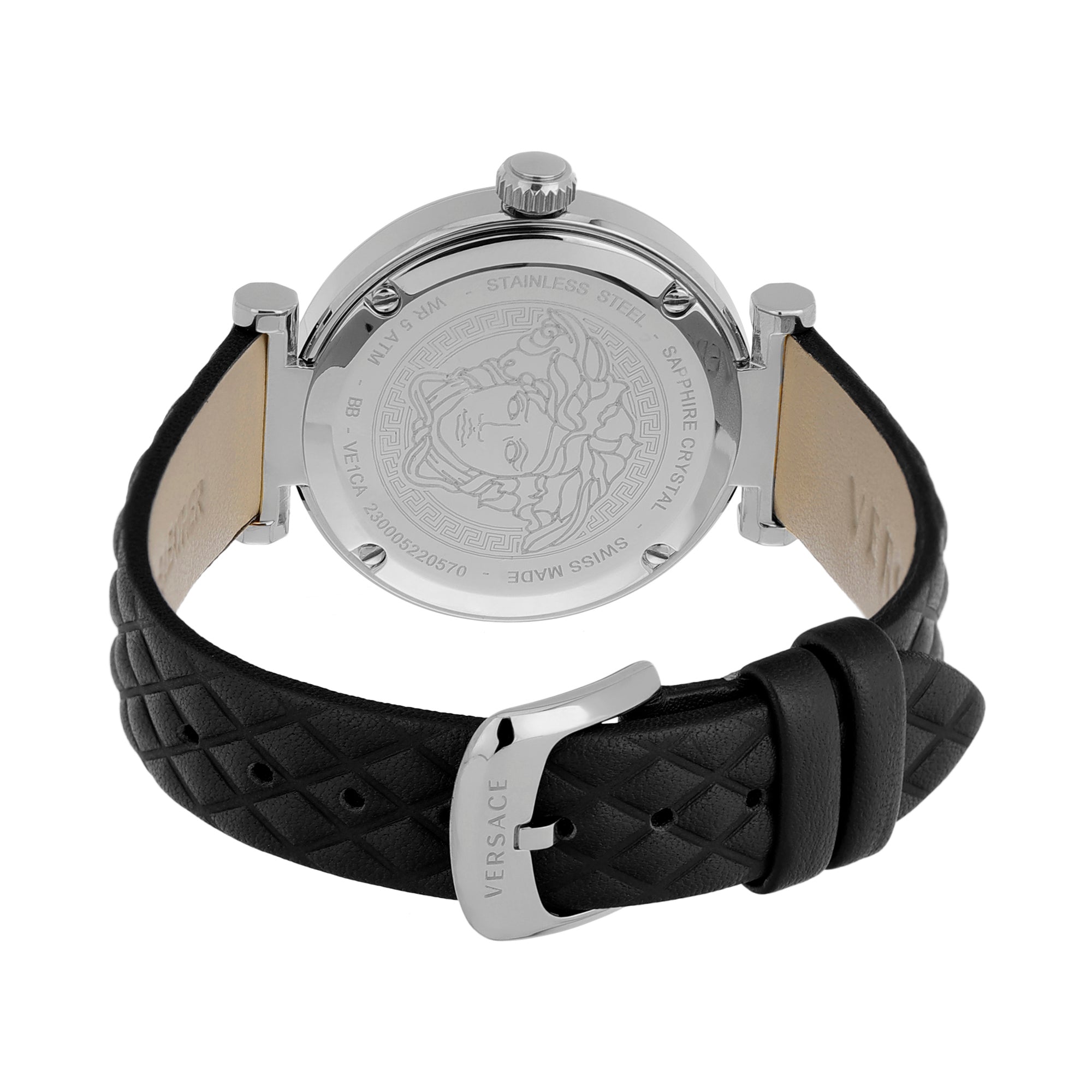 Versace Leather Black Round Dial Quartz Analog Women Watch