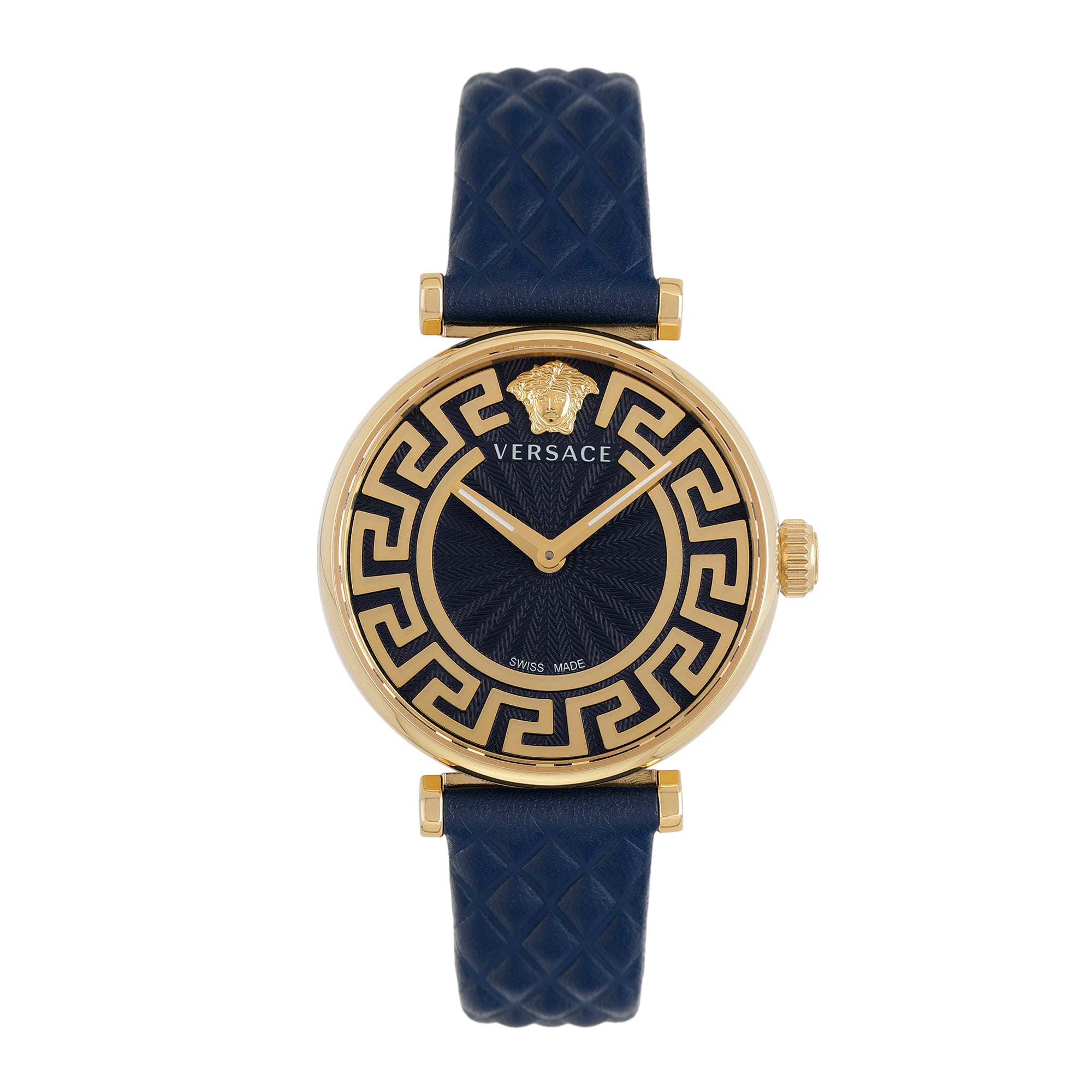 Versace Leather Blue Round Dial Quartz Analog Women Watch
