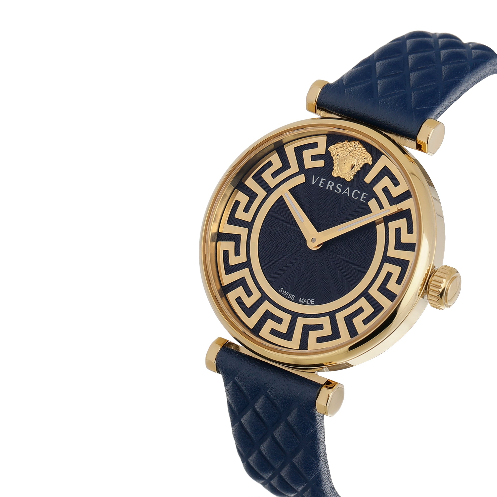 Versace Leather Blue Round Dial Quartz Analog Women Watch
