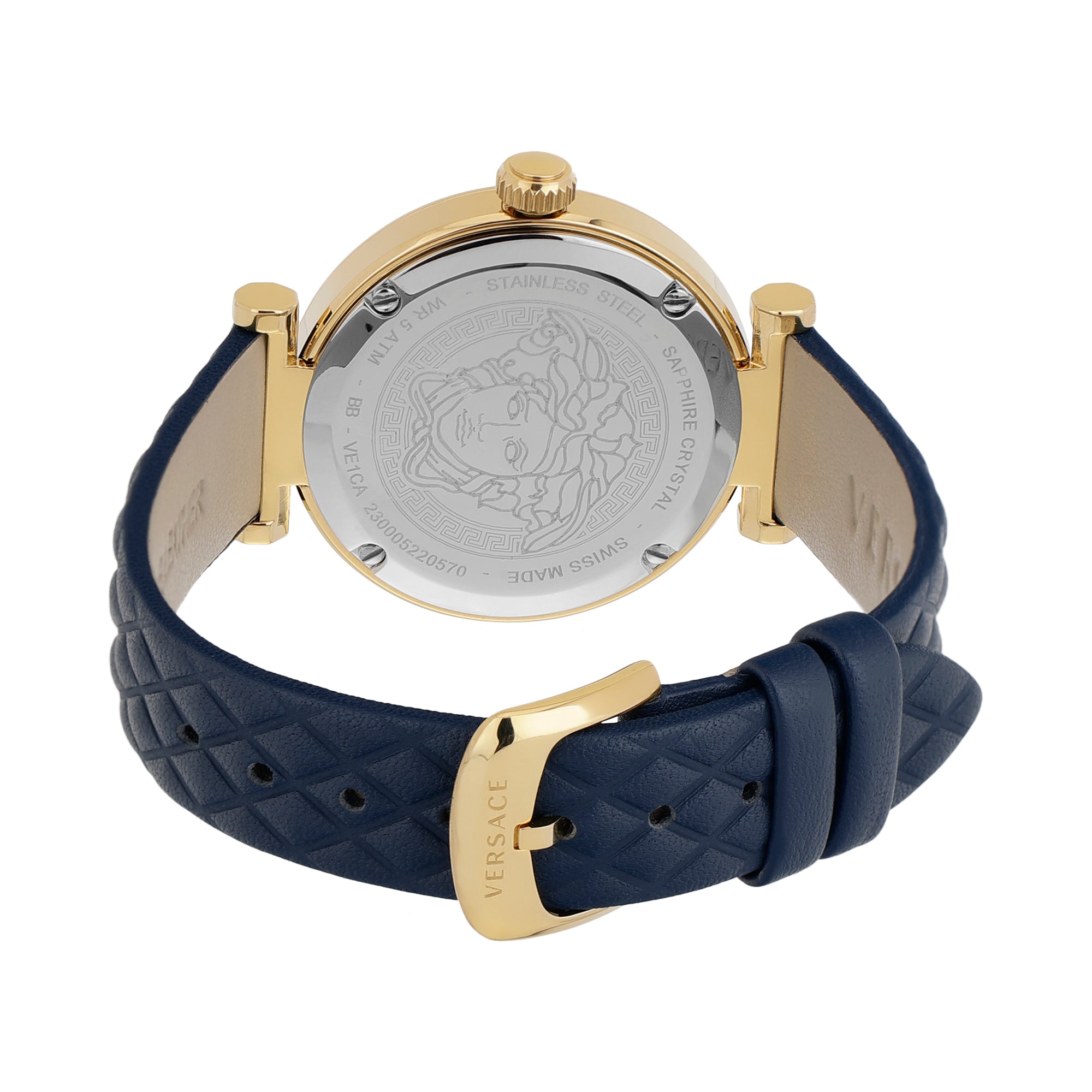 Versace Leather Blue Round Dial Quartz Analog Women Watch