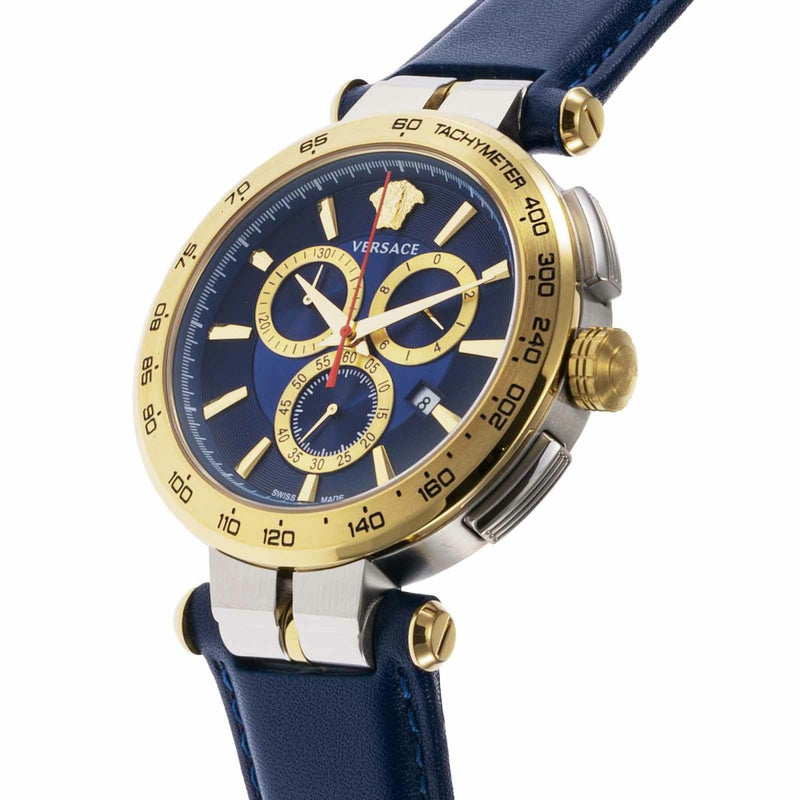 Versace Aion Leather Blue Round Dial Quartz Analog Men Watch Watch Versace